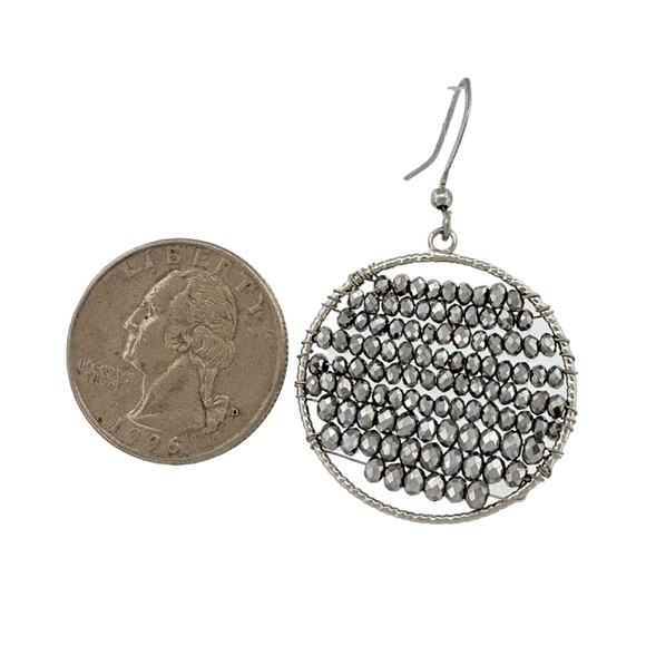 ๐ธ3/$15๐ธ Beaded Silver Tone Circular Drop Earrings - Picture 3 of 3
